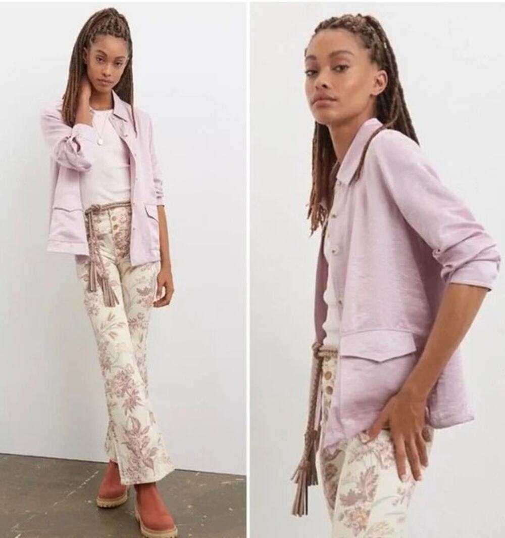 Anthropologie Current Air Clemence Shimmer Lavender Satin Shirt Jacket XS